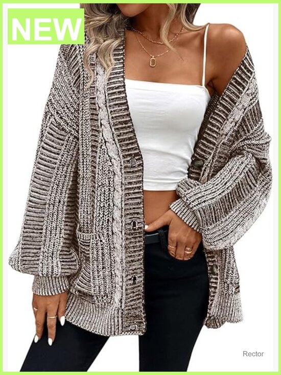 Sweaters - Oversized Cable Knit Cardigan with Pockets Long Sleeve